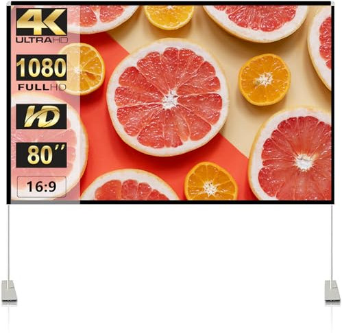 SKERELL Proiettore Schermo con Stand 80 pollice Portable Proiezione Schermo 16:9 4K Proiezioni posteriori HD Schermo con Carrello per Indoor Outdoor Home Theater Backyard