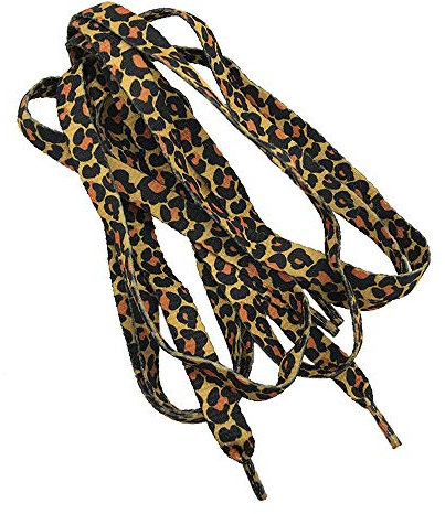 Ogquaton Cordones de leopardo clásicos de punto plano negro y marrón con estampado de leopardo