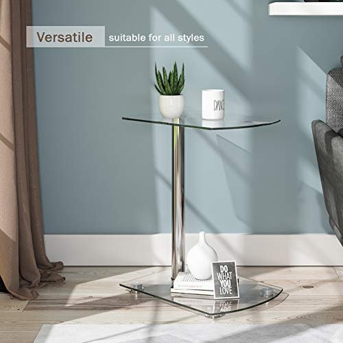 BELIWIN Sofa Side/End Table, Small Modern Clear Glass Coffee/Snack Table, Narrow Table for Living Room, Home, Office (C)