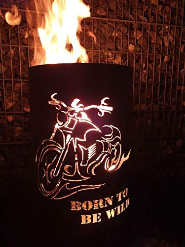 TiKo-Design Feuertonne - Lagerfeuertonne - Feuerkorb mit Chopper Born to be wild Motiv – Verleihen Sie Ihrem Garten EIN besonderes Ambiente für unvergessliche Abende mit ihren Freunden