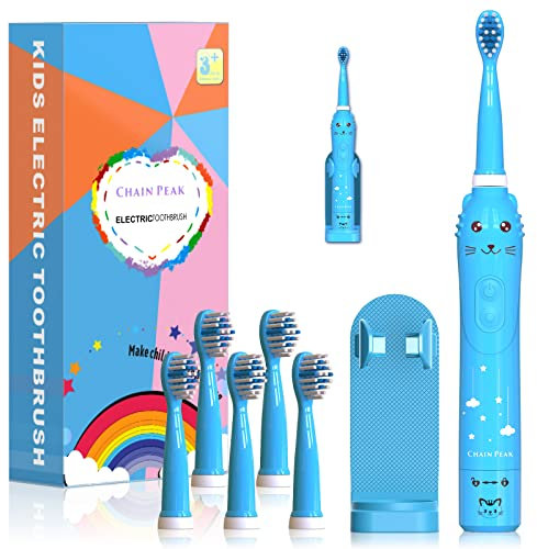 Cepillo de dientes eléctrico sónico para niños, cepillo de dientes recargable para niños de 3 a 12 años con recordatorio de 30 segundos, temporizador de 2 minutos, 6 modos, 6 cabezales de cepillo