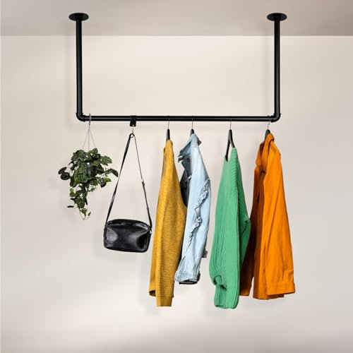 RSR Hangers Kleiderstange Garderobe Industrie Design für Decke | Breite 100 cm x Höhe 30 cm | Deckengarderobe | Garderobenstange | Ankleidezimmer | Schlafzimmer | Flur | begehbarer Kleiderschrank