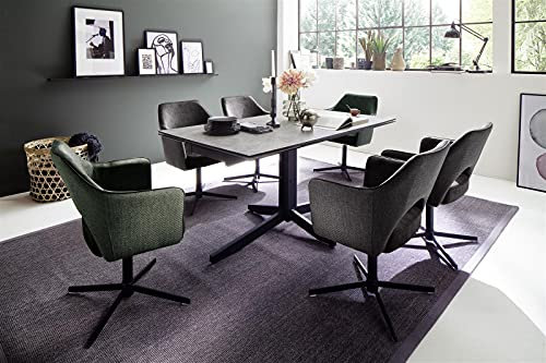 möbelando Rimini Esstisch mit vormontierten Stirnauszug, ausziehbar bis 240 cm, Tischplatte aus Sicherheitsglas mit HPL, Gestell schwarz matt mit Tischplatte in Betonoptik