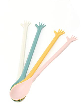 ohfruit Lot de 4 cuillères en plastique colorées pour miel, café, barman, crème glacée, mélange de couleurs