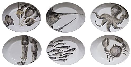 Virginia Casa 6er Set Pastateller MARINA alle Motive oval 20x26cm weiß grau