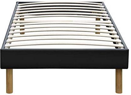 Adrien - Solide et Confortable Sommier Tapissier Noir + Pieds en 20 cm pour Matelas en 90x200 - 13 Lattes - Montage Rapide et Facile - revetement Tissu Polyester Facile d'entretien