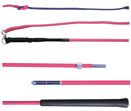 JA Horse Longierpeitsche Longier Peitsche Longieren 180/200 cm teilbar zerlegbar, zweiteilig, zum Zusammenschrauben (180 cm, JA Basic-Griff pink)