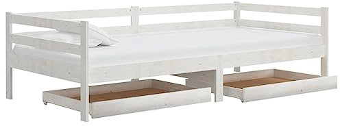vidaXL Massivholz Kiefer Tagesbett mit Schubladen Sofa Bett Gästebett Schlafsofa Holzbett Bettsofa Sofabett Einzelbett Lattenrost 90x200cm Weiß