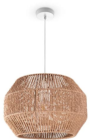 Paco Home Pendelleuchte Esstisch Papier Boho Hängelampe Esszimmer Lampe E27 Hängeleuchte Rattan, Farbe:Natur (Ø35cm), Leuchtenart/Farbe:Pendelleuchte - Weiß