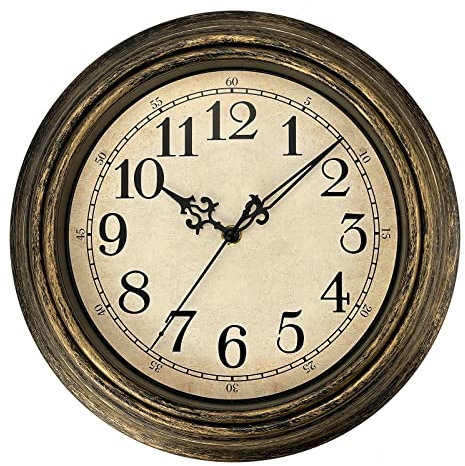 Plumeet Retro Wall Clock, 10'' Non Ticking Classic Silent Vintage Wall Clocks Decorative Kitchen Living Room Bedroom - Battery Operated