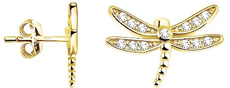 SOFIA MILANI - Damen Ohrringe 925 Silber - vergoldet/golden & mit Zirkonia Steinen - Libellen Ohrstecker - E2229
