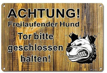 SINMAO Hier Wache Ich Hund | Achtung Freilaufende Hunde Schild Aluminium 30x20cm Tor Bitte Geschlossen Halten Wasserdicht mit UV-Schutz Reflektierend für Innen und Außen