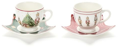 Nuvole di Stoffa Set 6 Tazzine da caffè natalizie con piattino in porcellana Schiaccianoci Christmas Carol 80 ml