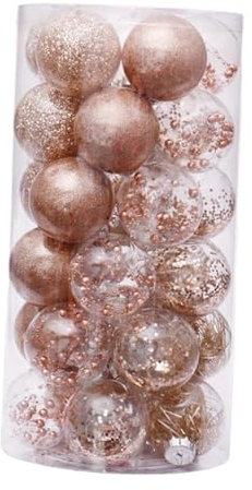 perfk 24 x Weihnachtskugeln, Weihnachtsbaumschmuck, transparente Weihnachtskugeln, große Menge für Kranz, Girlande, Dekor, Hochzeit, Champagner Gold