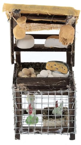 Verkaufsstand mit Hühnern, Eiern und Käse, Krippenzubehör, neapolitanischer Stil, für 10 cm Krippe, 10x5x5 cm