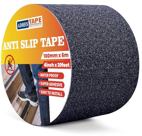 ADHES Ruban Adhésif Antidérapant Bandes de sécurité pour Les escalier et Les marches,intérieur et extérieur,Haute Traction,Noir,100mm x 6m