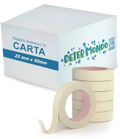 DETERMONDO 36 Nastro Carta Gommata 25mm x 50m Adesivo Professionale per Mascheratura e Pittura Ideale per Imbianchini ed Imballaggio, Sigillatura e Protezione Superfici