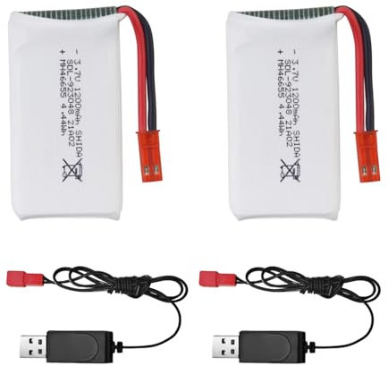 2PCS 3.7V 1200mAh 25C Lithium RC Drone Battery with USB Charger JST Plug for MJX T04 T05 T25 V2400HD V2450FPV V2450GPS X900 X9TW RC Quadcopter