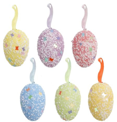 ZONEWD 6 Stück Ostereier Ornament, Mini Glitzer Ostereier Zum Aufhängen, Simulations Schaum Ostereier Deko, Ostereier Pastell Anhänger Für Garten, Par, Home, Outdoor Deko