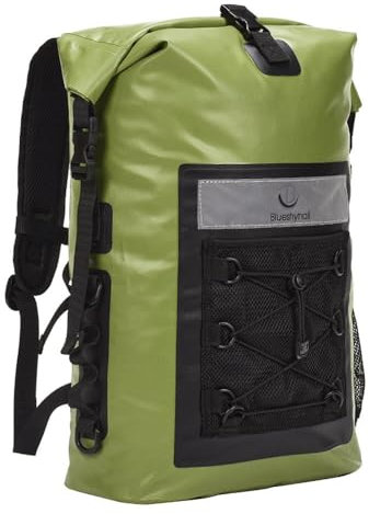 Blueshyhall Wasserdichter Rucksack, 30L Wasserdichter Rucksack Rolltop mit Nassfach Reflektoren Brustgurt und Hüftgurt, Dry Bag Wasserdicht Sack für Kajak, Angeln, Surfen, Boote (Grün)