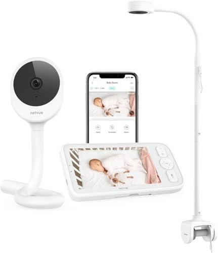 Netvue Babyphone mit Kamera und 4 in 1 Halter, 5 Zoll 1080P HD Video Babyphone mit App, Kabellos Baby Monitor mit 2-Wege-Audio, VOX Modus, Nachtsicht, Schreierkennung, Schlafanalyse, Temeraturanzeige