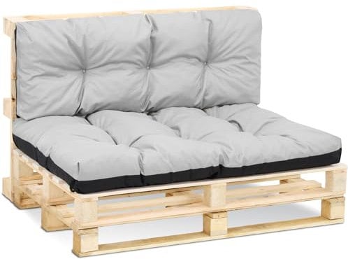 Amazinggirl Palettenkissen Outdoor Kissen Set: Rückenkissen 40x120 cm und Sitzkissen 80x120 cm - Auflagen für Paletten Europaletten Palettensofa und Palettenmöbel Palettenpolster Hellgrau