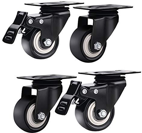 GeRRiT 4 Stück Lenkrollen für Rollwagen, Möbel, Lenkrollen, Doppellager, bewegliche Lenkrollen, Industrierollen, robust, 140 kg, für Couchtisch, Schrank, Werkbank (2 x Bremse), Schwarz