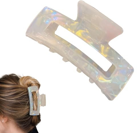 Grande pince à cheveux carrée en acétate blanc pour cheveux épais – Pinces à cheveux blanches blanches pour maquillage – Accessoire de cheveux mignon et esthétique – Pinces à cheveux rectangulaires