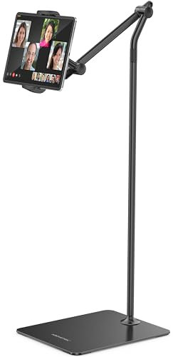 AboveTEK Tablet-Bodenständer, Stilvoller Verstellbarer iPad-Ständer, Aluminium-Halterung mit 360° Rotation für Sofa und Bett, Kompatibel mit 4,7-13,5 Handy iPad Pro Air Mini Kindles (Schwarz)