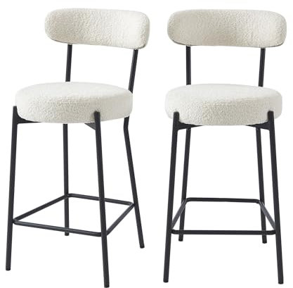 BAÏTA Barhocker NOA aus weißem Frottee-Stoff und schwarzen Metallbeinen, 2 Stück, Weiß