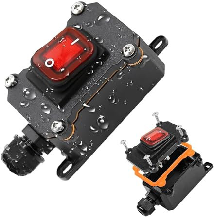 SIGANDG Interruptor Cable en Línea Interruptor Basculante a Prueba Agua 12V DC 25A DPST 4-Pin 12V IP68 Caja Impermeable Doble Orificio Abierto Entrada dos Lados (Rojo)
