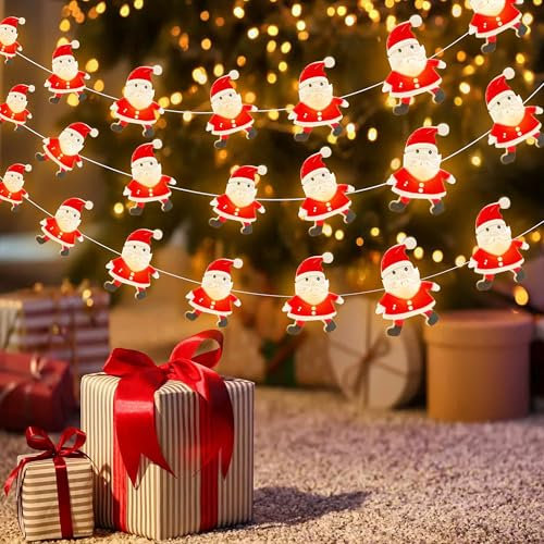 Kimuwote Guirnalda Luces de Navidad, 2M 20LED Papá Noel Cadenas De Luz,Luz de Navidad Decoración Interior Exterior Fiestas, Casa, Balcón, Arbol de Navidad (Blanco Calido)