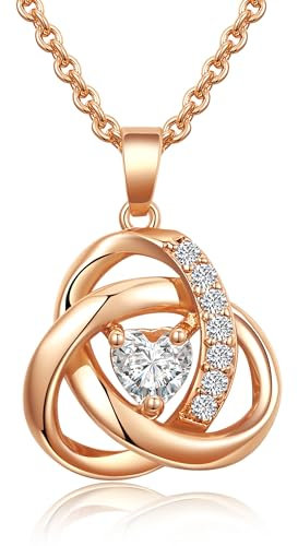 KENIY Silver Necklaces for Women Love Heart Pendant Necklace 925 Sterling Silver Neckalce Ladies Charm Necklace Celtic Knot Necklace Cubic Zirconia Jewellery Gifts for Her Wife Mom Girlfriend Birthday
