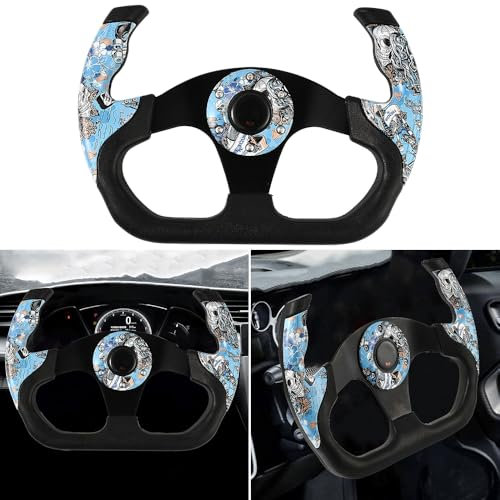 JSCARLIFE Universal Racing Steering Wheel, Driving Deep Steering Wheel Drive 325mm 325mm 6 Bolt Grip Aluminum with Horn Button for Most Cars, Racing Car (Blue)