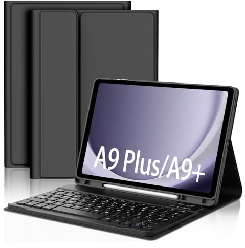 FOGARI Teclado Samsung Tab A9 Plus 11 2023, Funda Teclado Galaxy Tab A9 Plus, Español Ñ Teclado Bluetooth Desmontable con Portalápices, Negro