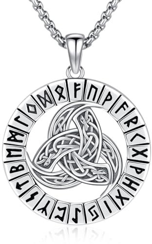 Wikinger Schmuck Herren Wikinger Kette 925 Sterling Silber Keltisches Halskette für Männer, Wikinger Keltischer mit Runen Anhänger für Damen Herren