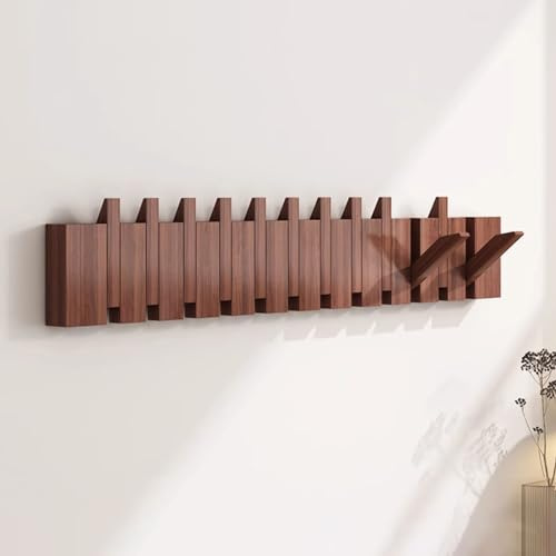 Robuste Wandgarderobe aus Walnussholz, mit Haken im Klavier-Stil, zum Aufhängen von Mänteln, Schlüsseln, Hüten, Bademänteln und Handtüchern, aus Holz für organisierten Eingangsbereich