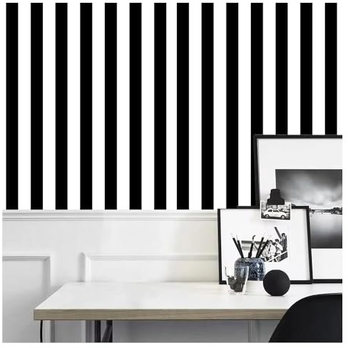 Wandschutzfolie Schwarz Gestreift Weiß Klebefolie Wandtattoo Leicht zu Entfernen Möbelfolie Selbstklebende Tapete Wandtattoo Schlafzimmer Tapete Selbstklebend Wallpaper for Living Room 45x600cm