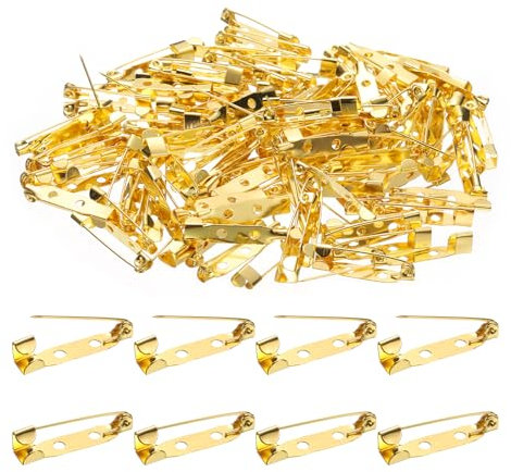 QUARKZMAN 120 Pcs Barre Fermoir de Sécurité 25mm Doré Épingle à Nourrice, Épingles de Broche, Dos de Badge avec Trou pour Bricolage, Étiquettes Nominatives, Badges