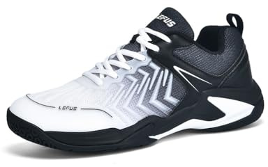 Xuanke Tennisschuhe Halle Herren Atmungsaktiv rutschfest Sportschuhe Damen Badminton Schuhe sandplatz Trainerschuhe (Weiß Schwarz, Erwachsene, 45, Numerisch, EU Schuhgrößensystem, Breit)
