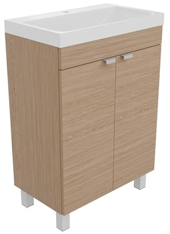 Badezimmerschrank mit Waschbecken 57x84x34 cm (BxHxT) Parla, Badezimmerschrank Stehend, Waschtisch mit Unterschrank, Badezimmermöbel für Gäste WC, Waschbecken mit Unterschrank - Braun