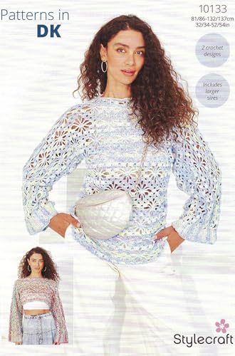 Stylecraft DK Crochet Pattern Pamphlet - 10133 Ladies Sweater & Cropped Summer Top (2 Crochet Designs) 32/34-52/54in)