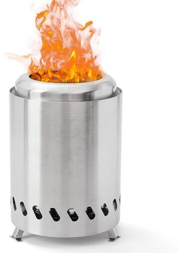 Braciere da tavolo portatile senza fumo con coperchio ad alcol, in acciaio inox, funziona a legna o pellet, ottimo per interni ed esterni, campeggio e feste (14 x 19 cm).