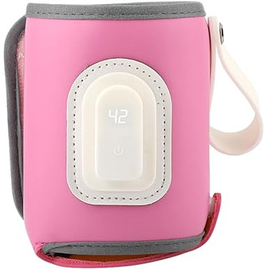 Portable Baby Bottle Warmer - USB Rechargeable with 35°C-50°C Adjustable Temperature & Even Heating for Breastmilk/Formula (Pink)