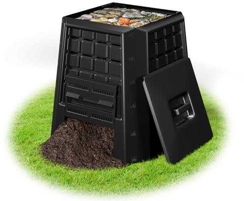 COSTWAY Composteur de Jardin 380 L, Bac à Compost Extérieur avec Couvercle & Plusieurs Aérations Réglables, Grand Baril de Compostage pour Créer Un Sol Fertile, Noir