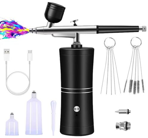 Airbrush Kit with Compressor, Rechargeable Cordless Nail Airbrush Kit, Portable Air Brushes Kit with Compressor for Nail Art, Makeup, Cake Decor, Painting, Models