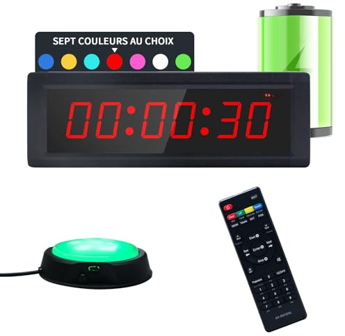 LUCKY TIME Chronomètre Sport avec télécommande, 7 Couleurs, Rechargeable | Portable, écran LED 12/24 h, minuteur d’intervalle, bouton marche/arrêt, idéal pour l’entraînement, le sport et la maison