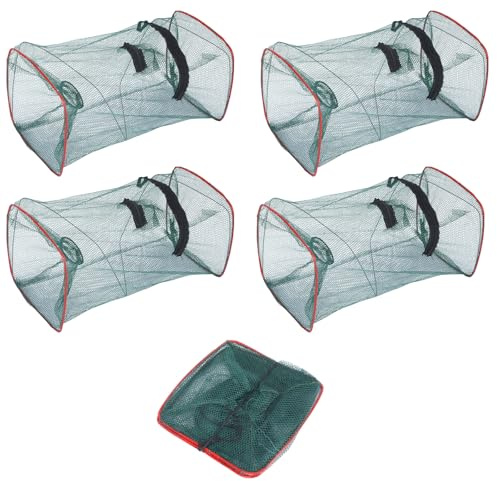 Jeoyiqau 4 Stück Fischreuse-Fishing Köderfischreuse Geeignet Zum Fangen Von Flusskrebse, Krabben, Fischen Usw. Zusammenklappbar, Mit Futterbeutel(45cm×22cm×22cm)