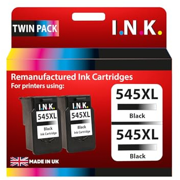 I.N.K. Remanufactured Canon PG-545 XL InkJet Cartridges Twin Pack Black Compatible with iP2850, MG2550S, MG2555, MG2555S, MX495, TR4550, TR4650, TR4651, TS3355, TS3450, TS3452