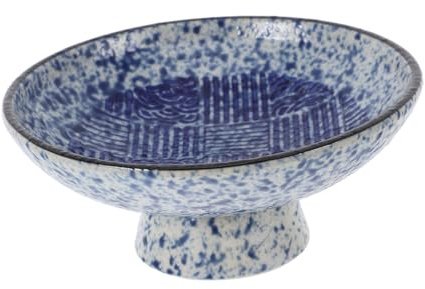 Servierschüssel mit Fuß aus Keramik, Japanischer Stil für Küche | Blau, Dekorativ und Praktisch, Leicht zu Reinigen, Vielseitig Nutzbar bei Treffen